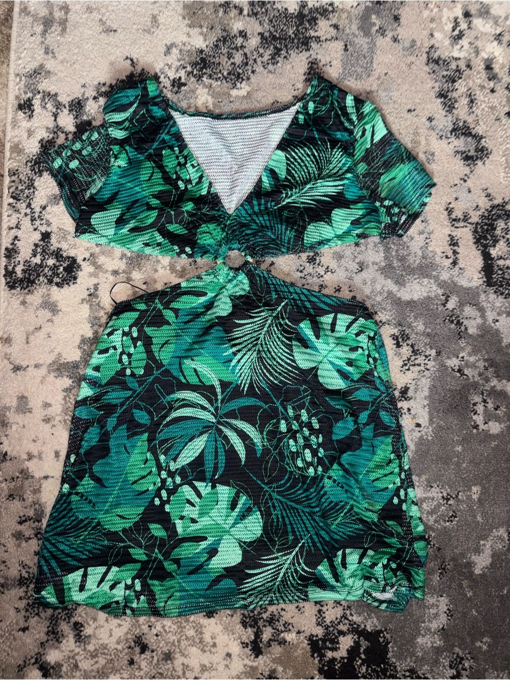 SHEIN Green & Black Tropical Print Mini Dress